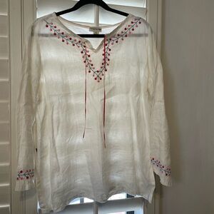 Democracy Embroidered White Tunic Top